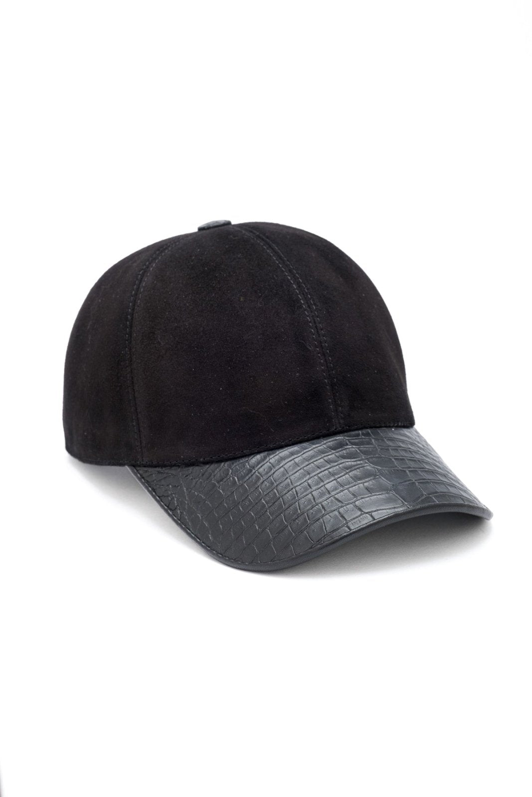 Black Suede Crocodile Cap - ADAMO