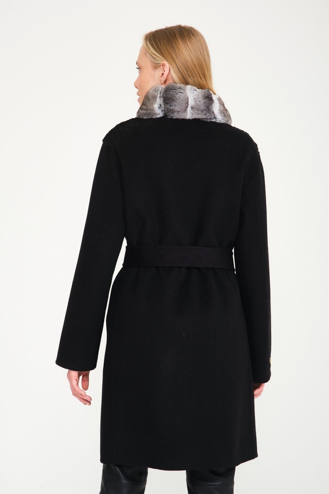 Black Swakara Long Wool Coat - ADAMO