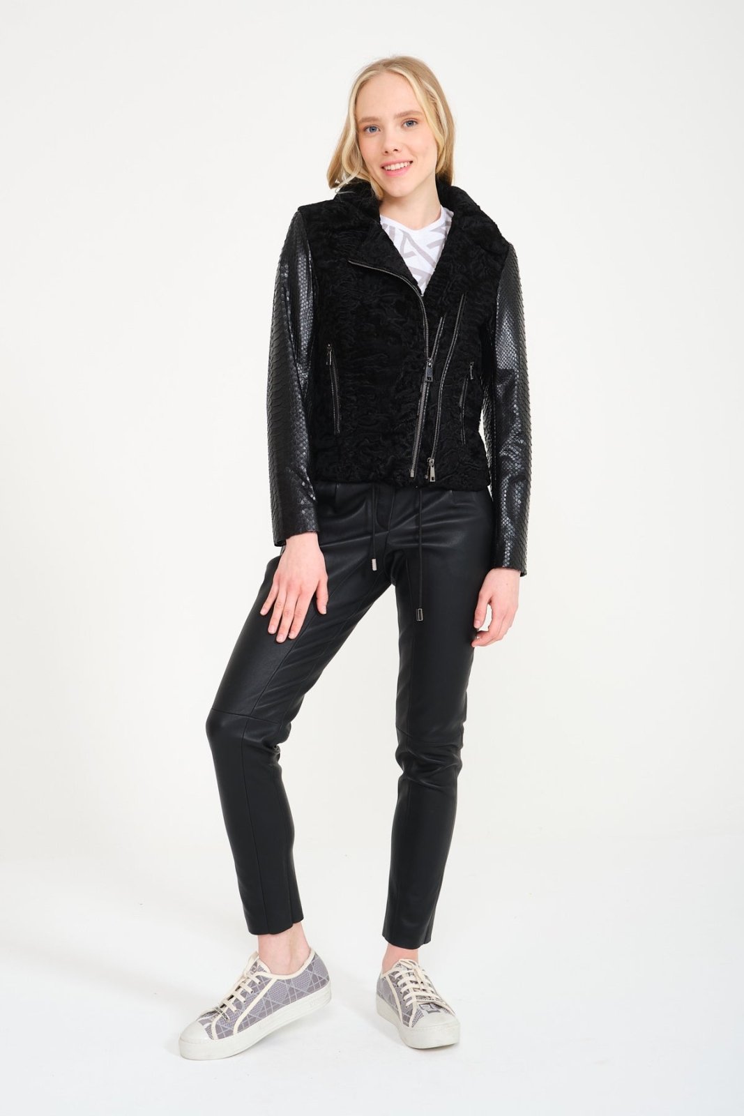 Black Swakara / Python Leather Jacket - ADAMO