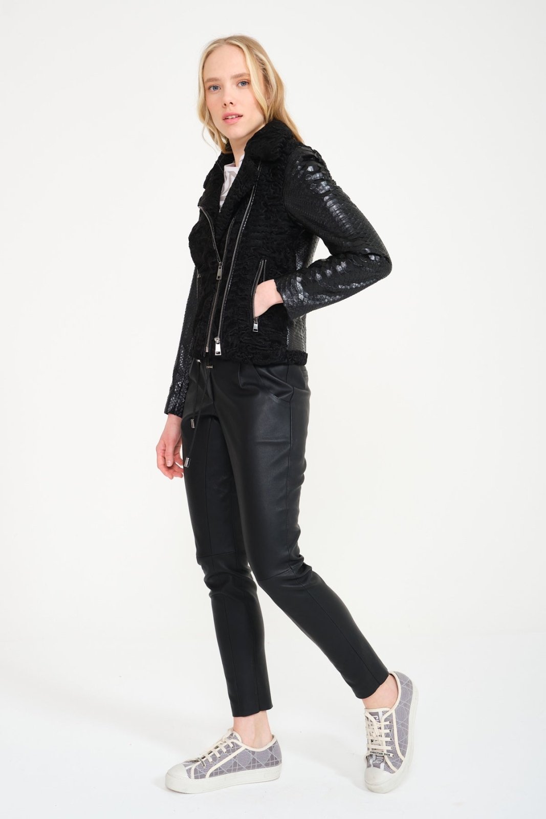 Black Swakara / Python Leather Jacket - ADAMO