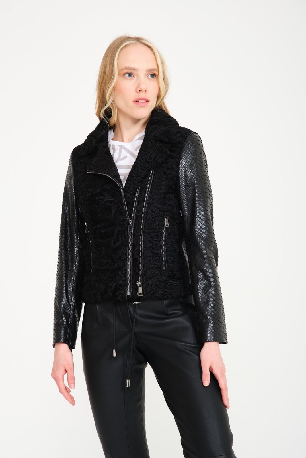 Black Swakara / Python Leather Jacket - ADAMO