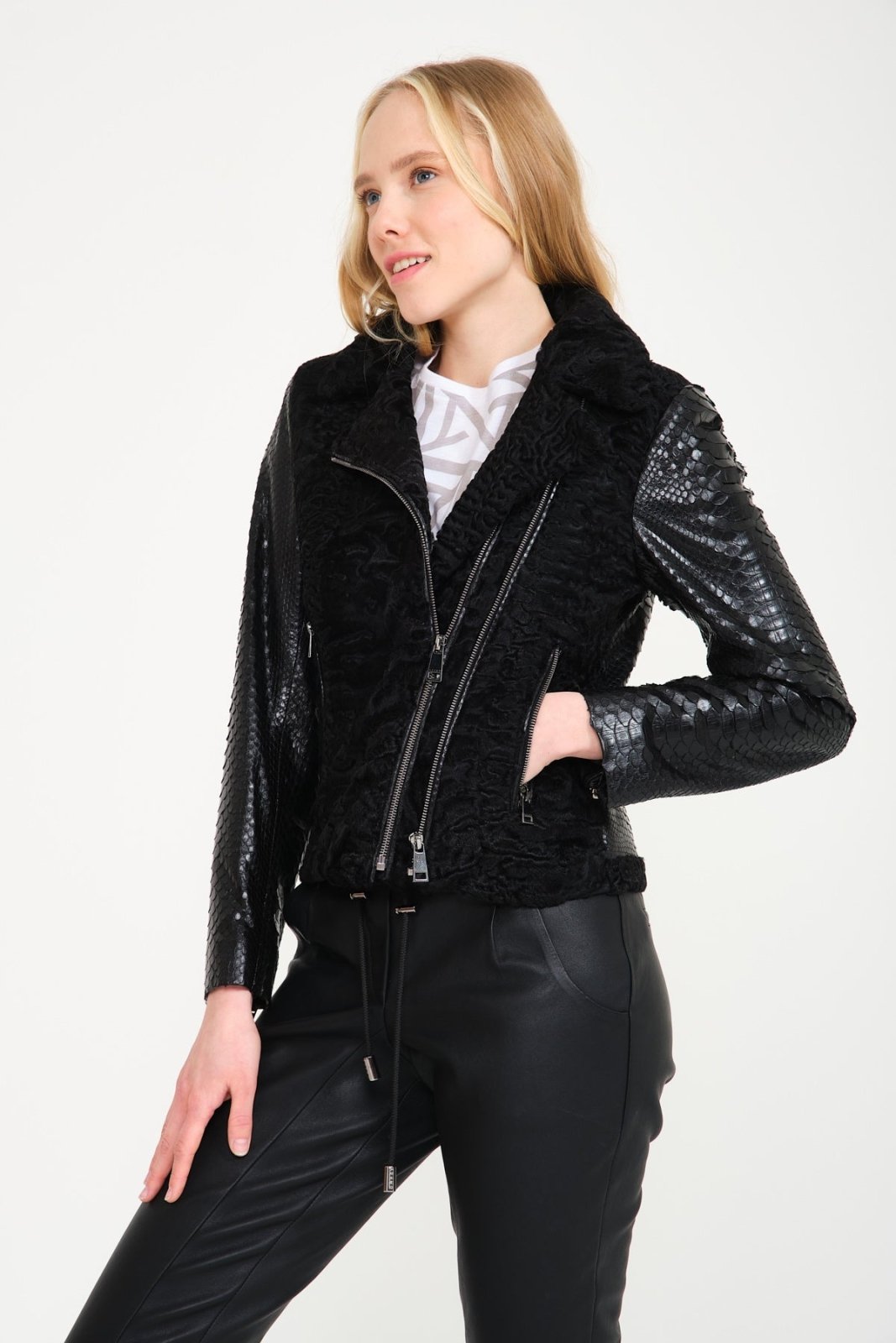 Black Swakara / Python Leather Jacket - ADAMO