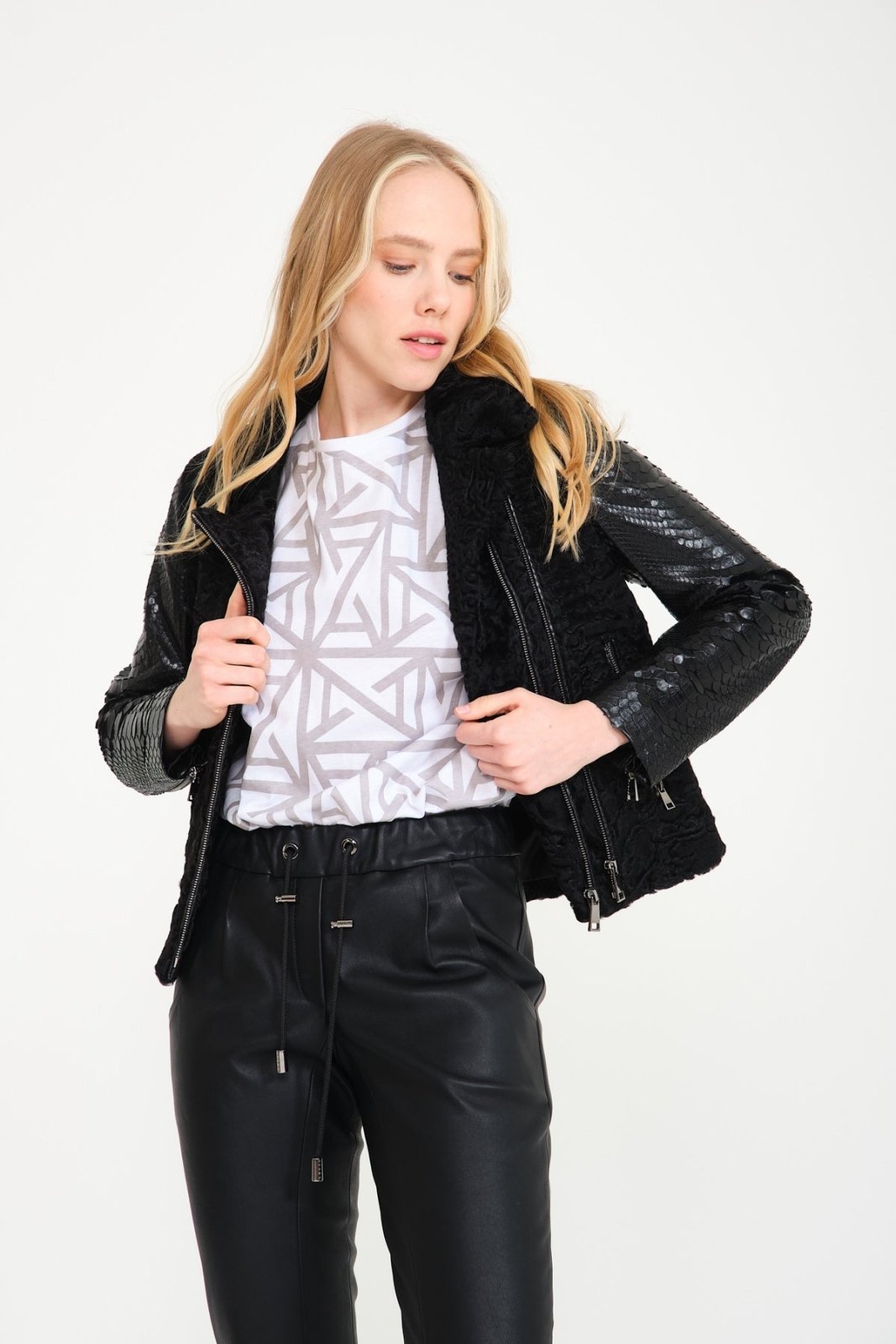 Black Swakara / Python Leather Jacket - ADAMO