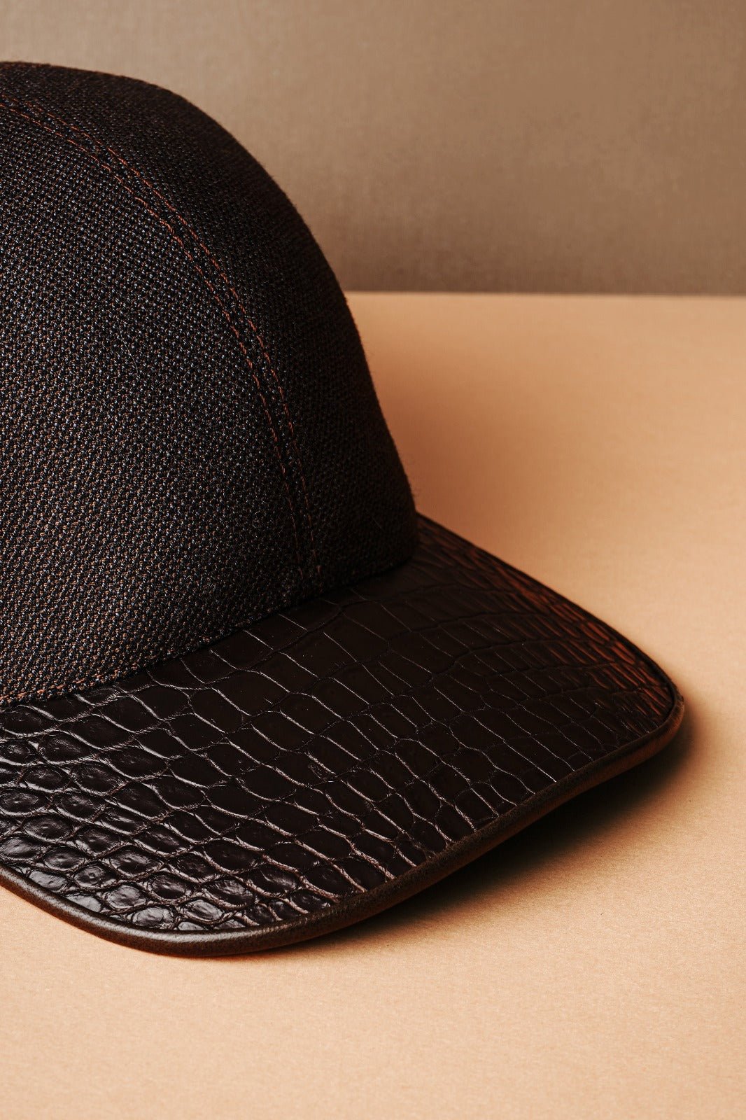 Black Textile & Crocodile Leather Cap - ADAMO