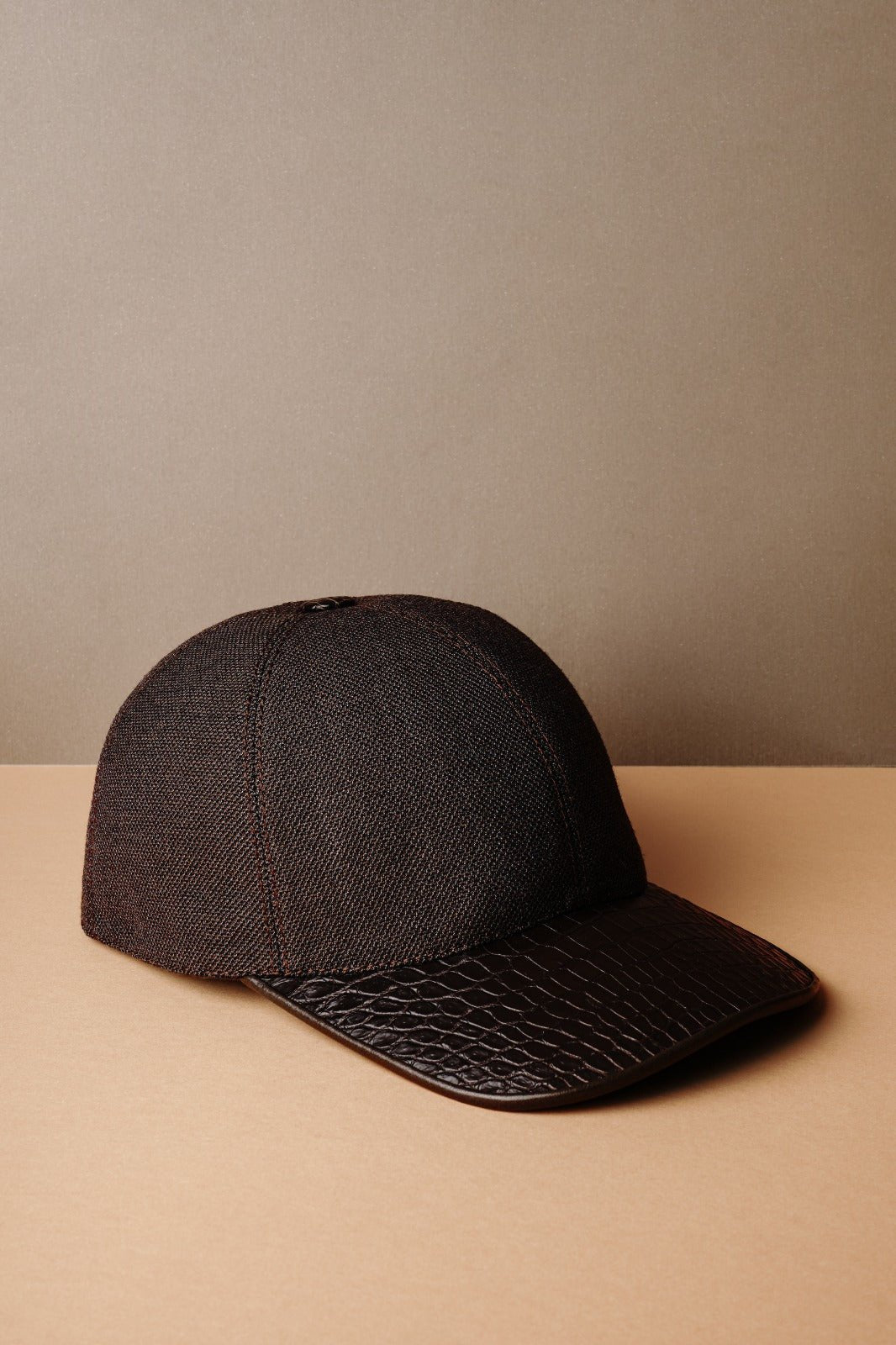 Black Textile & Crocodile Leather Cap - ADAMO