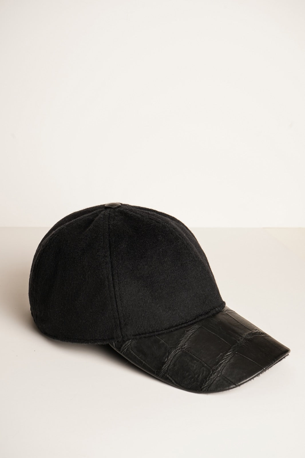 Black Textile & Crocodile Leather Cap - ADAMO