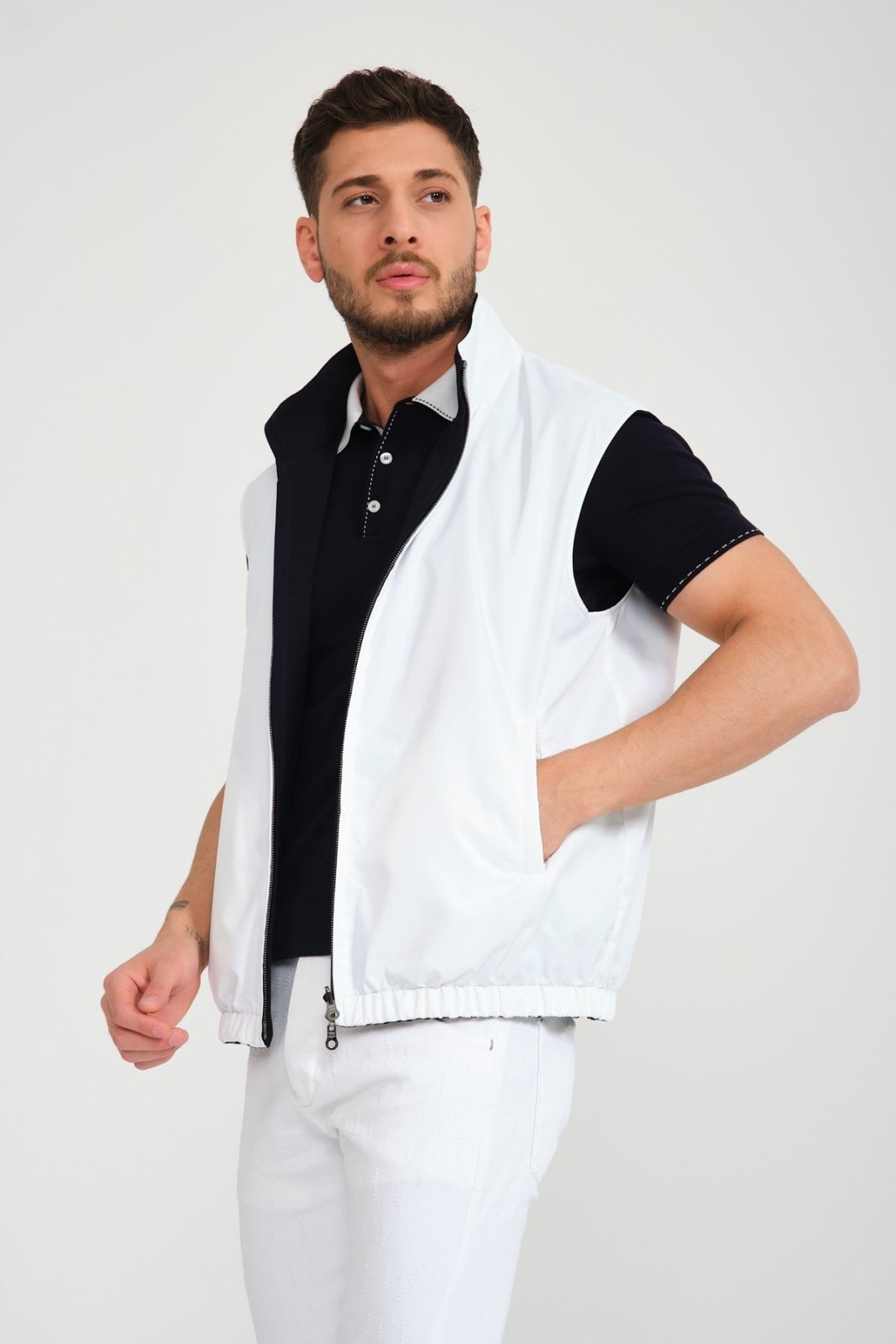 Black & White Double Face Waterproof Vest - ADAMO