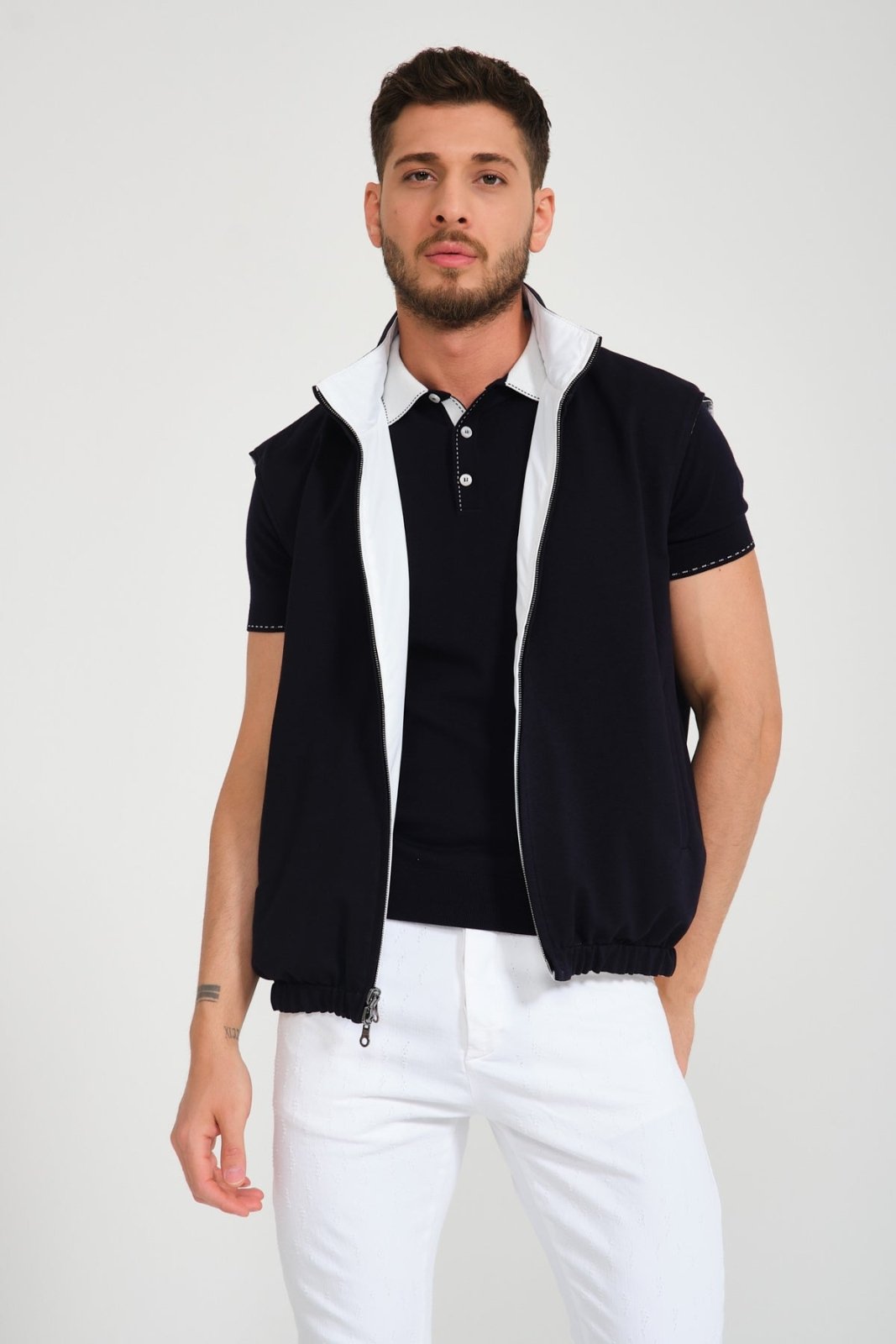 Black & White Double Face Waterproof Vest - ADAMO