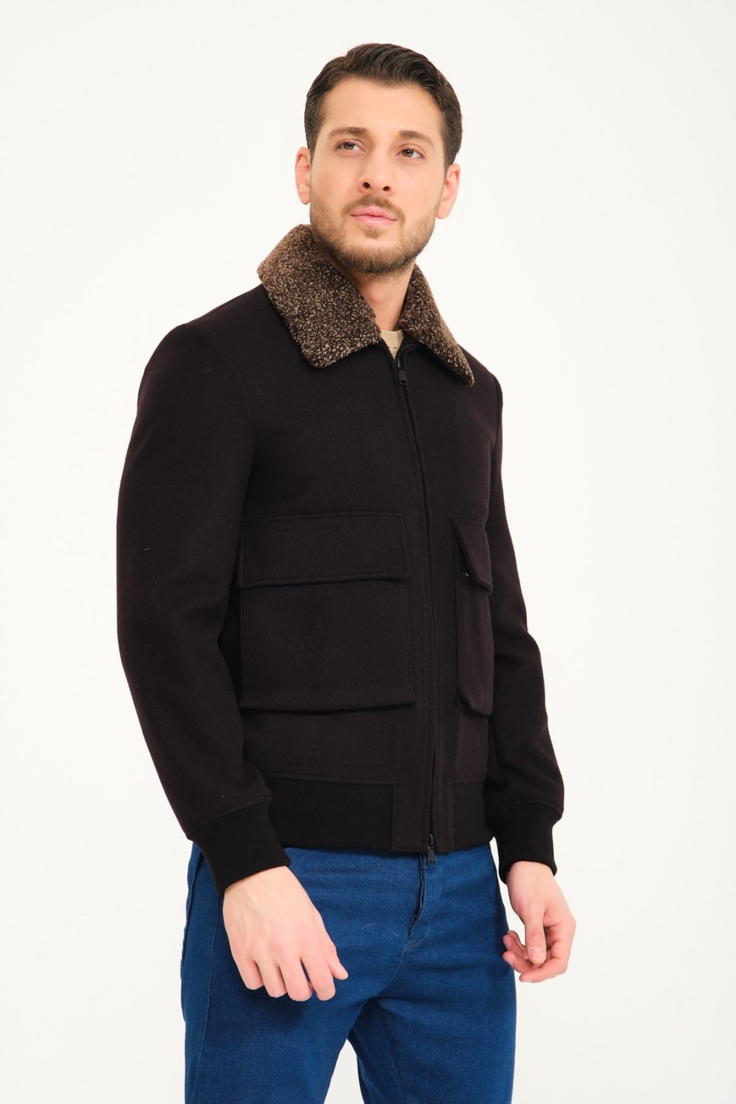 Black Wool & Shearling Coat - ADAMO