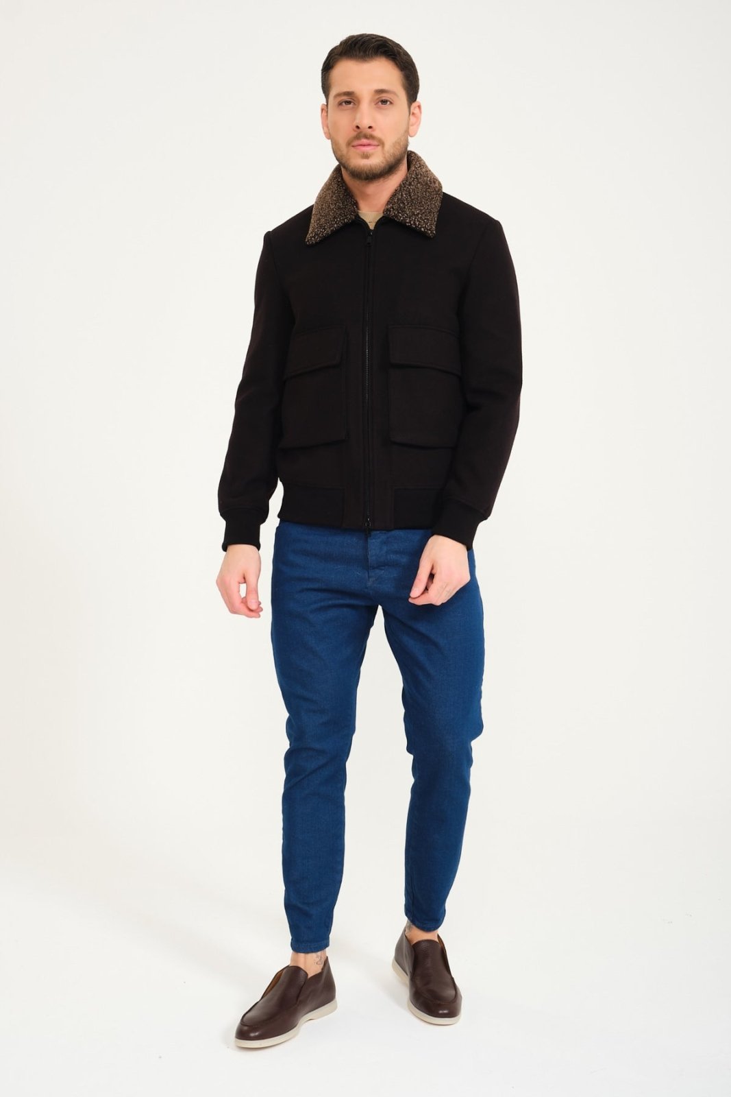 Black Wool & Shearling Coat - ADAMO