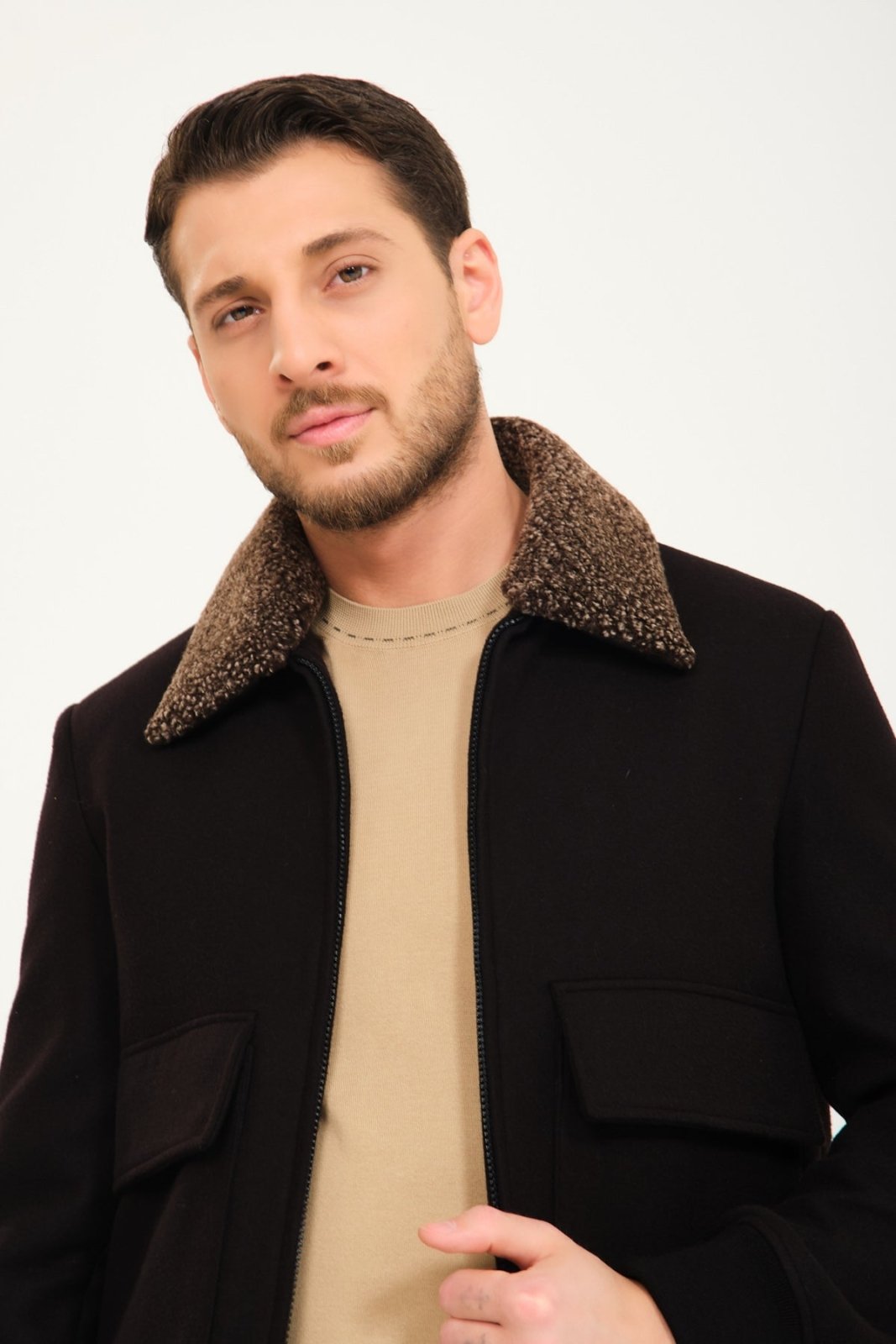 Black Wool & Shearling Coat - ADAMO