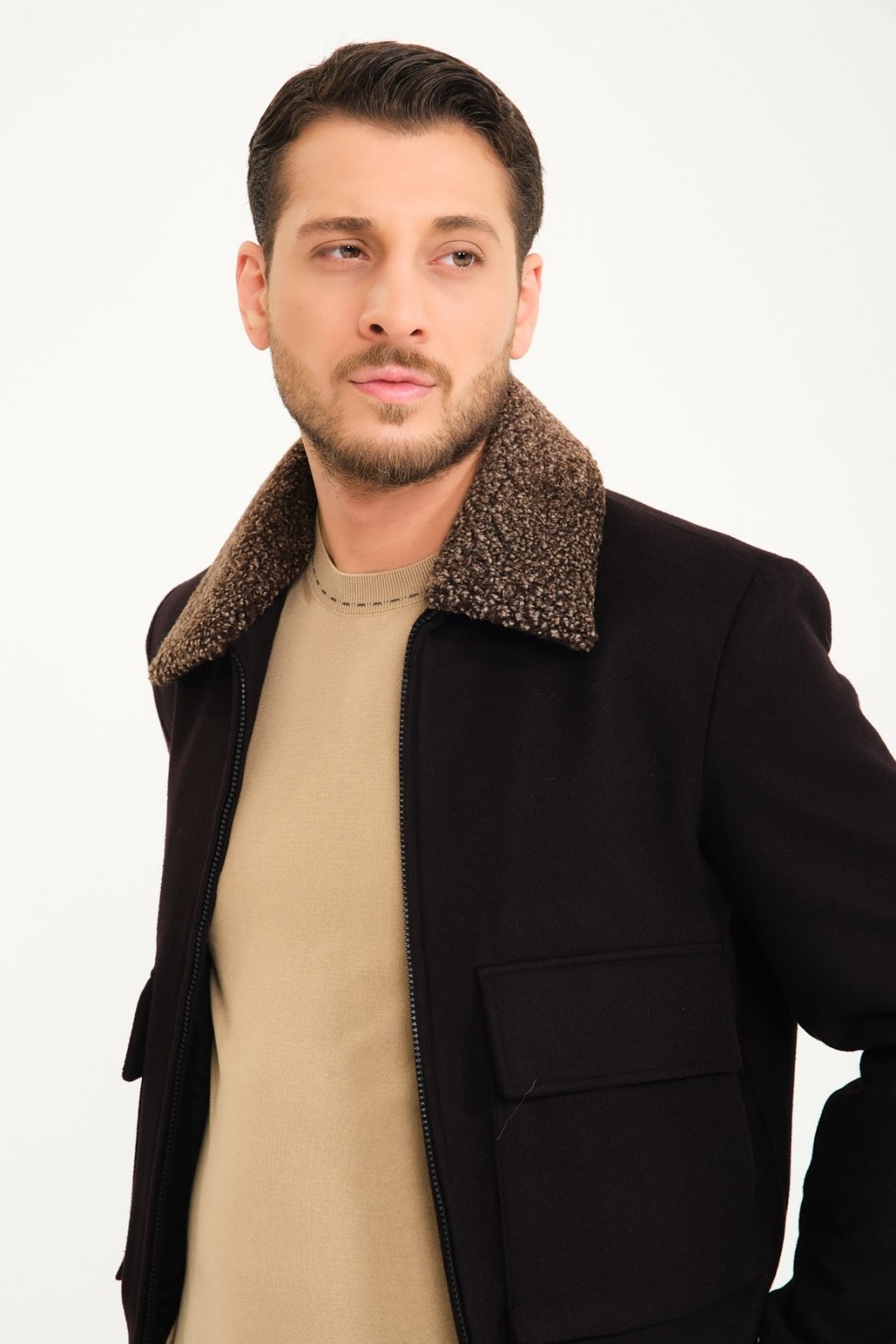 Black Wool & Shearling Coat - ADAMO