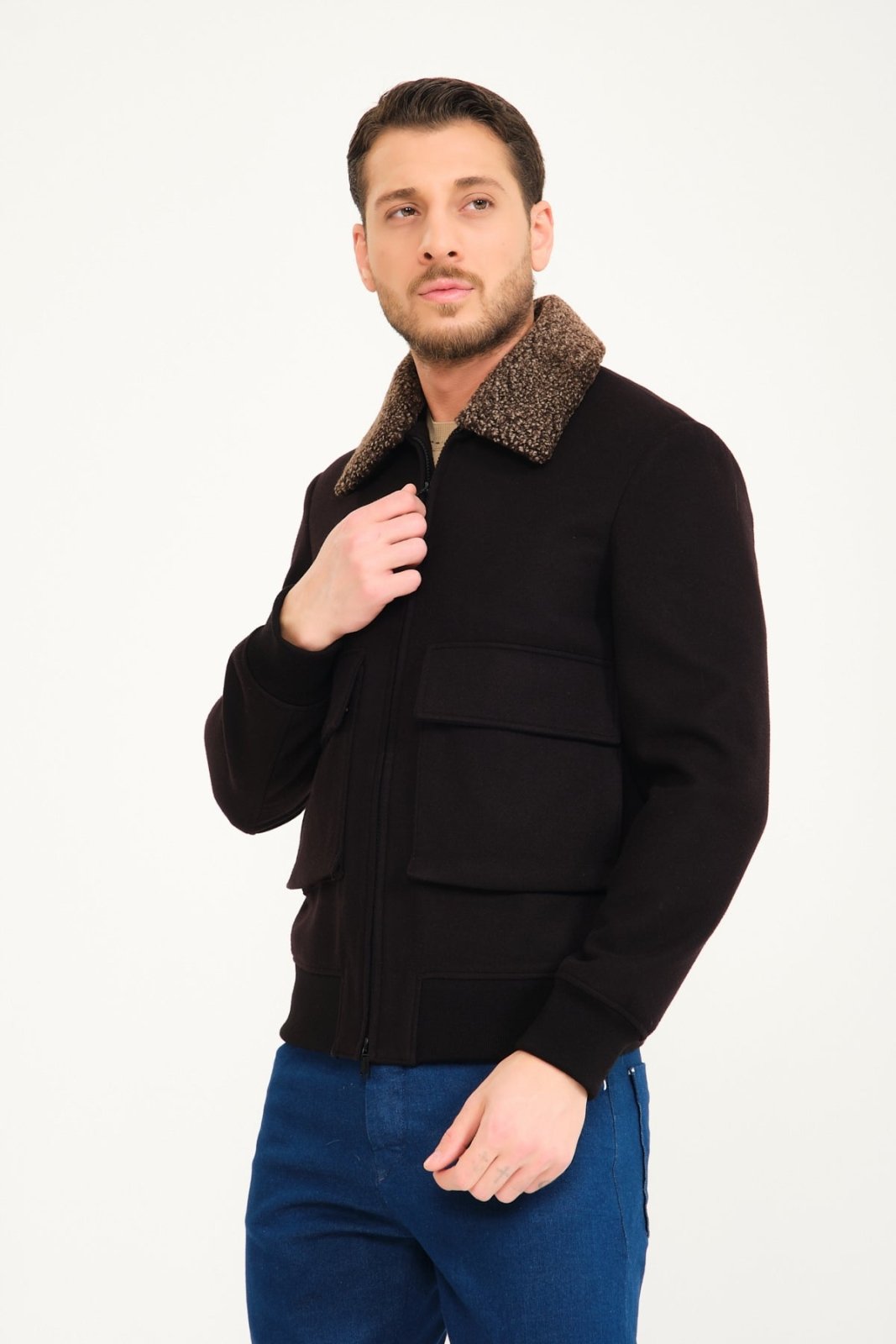 Black Wool & Shearling Coat - ADAMO