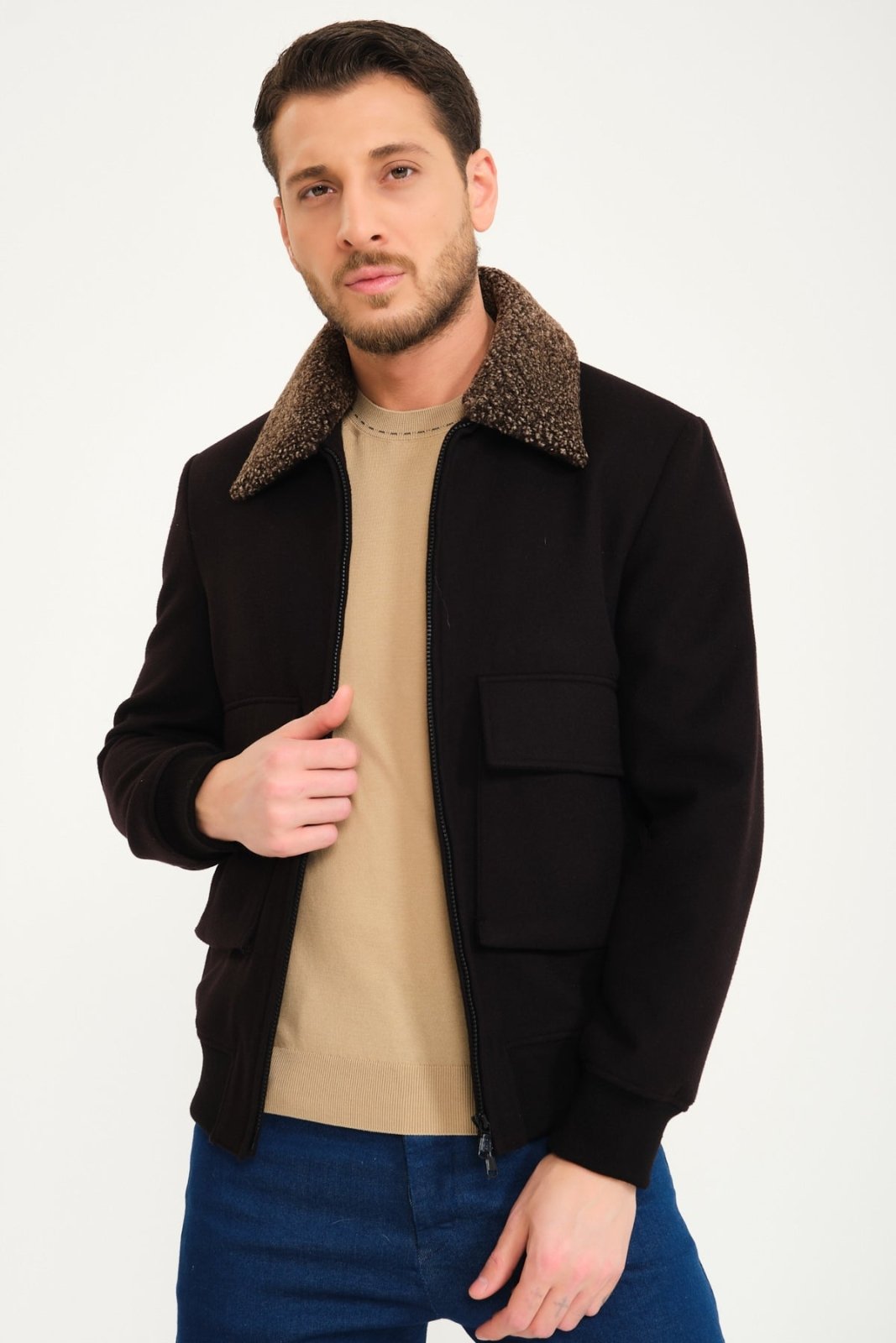 Black Wool & Shearling Coat - ADAMO