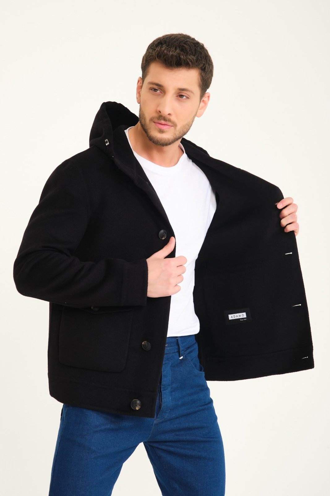 Black Wool Short Coat - ADAMO