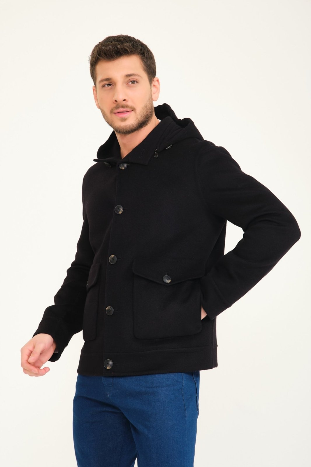 Black Wool Short Coat - ADAMO