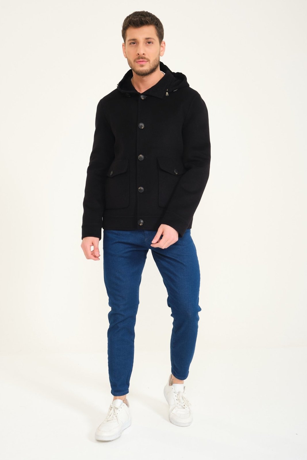 Black Wool Short Coat - ADAMO