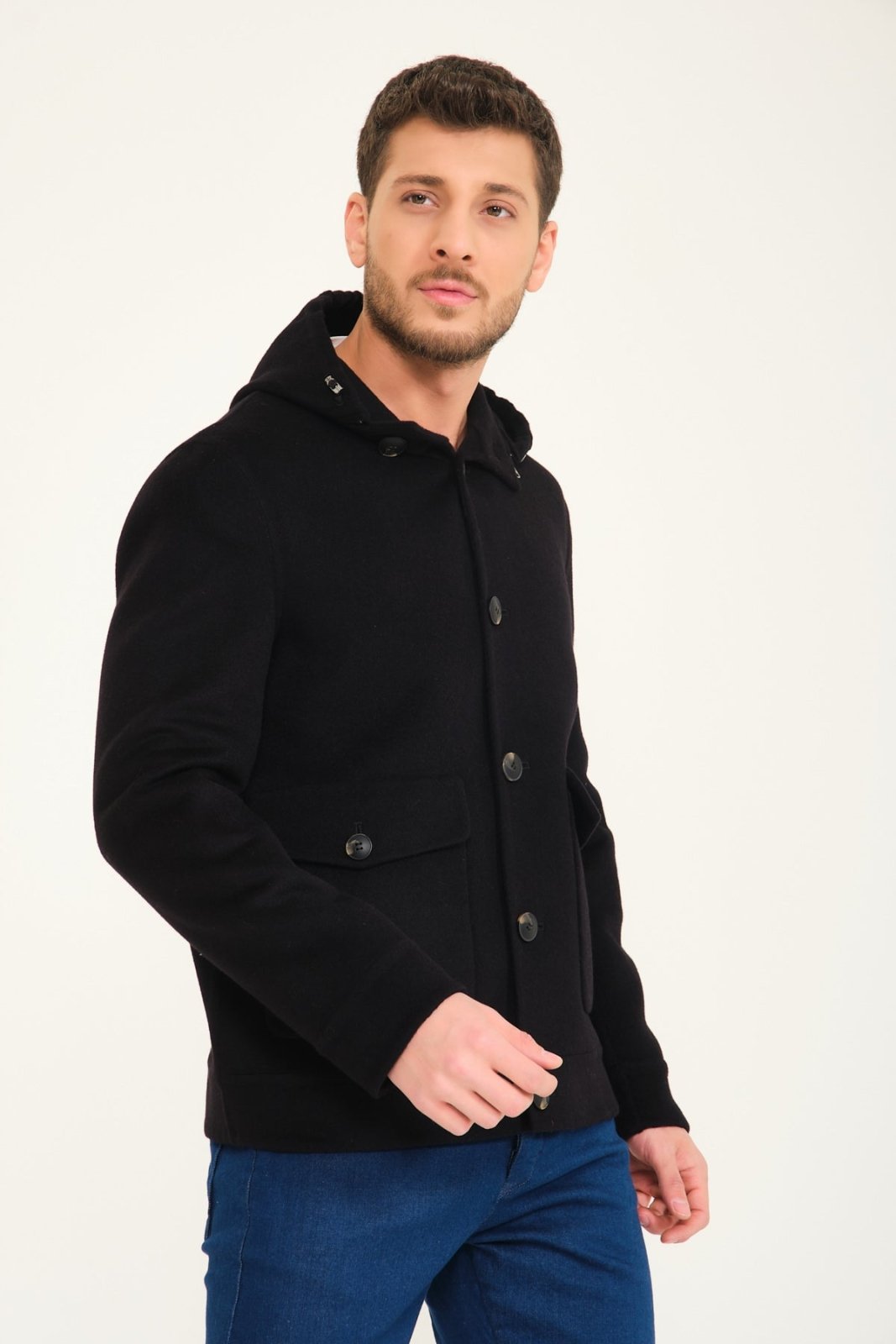 Black Wool Short Coat - ADAMO