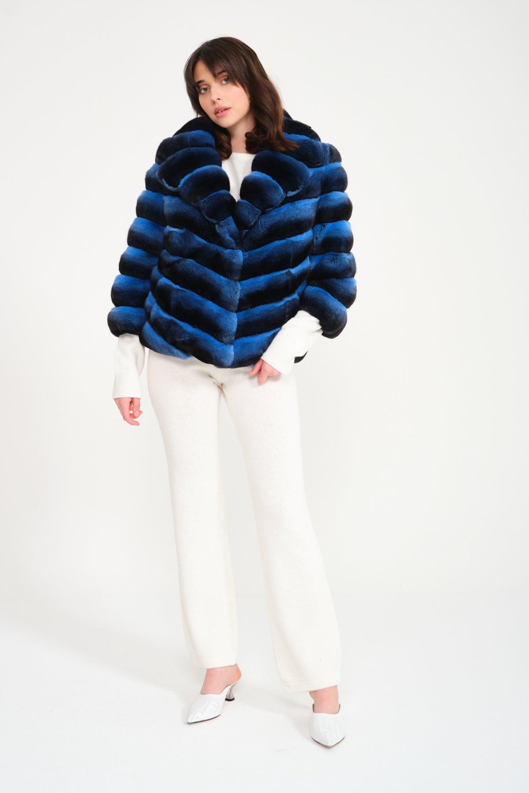 Blue Chinchilla Fur Coat - ADAMO