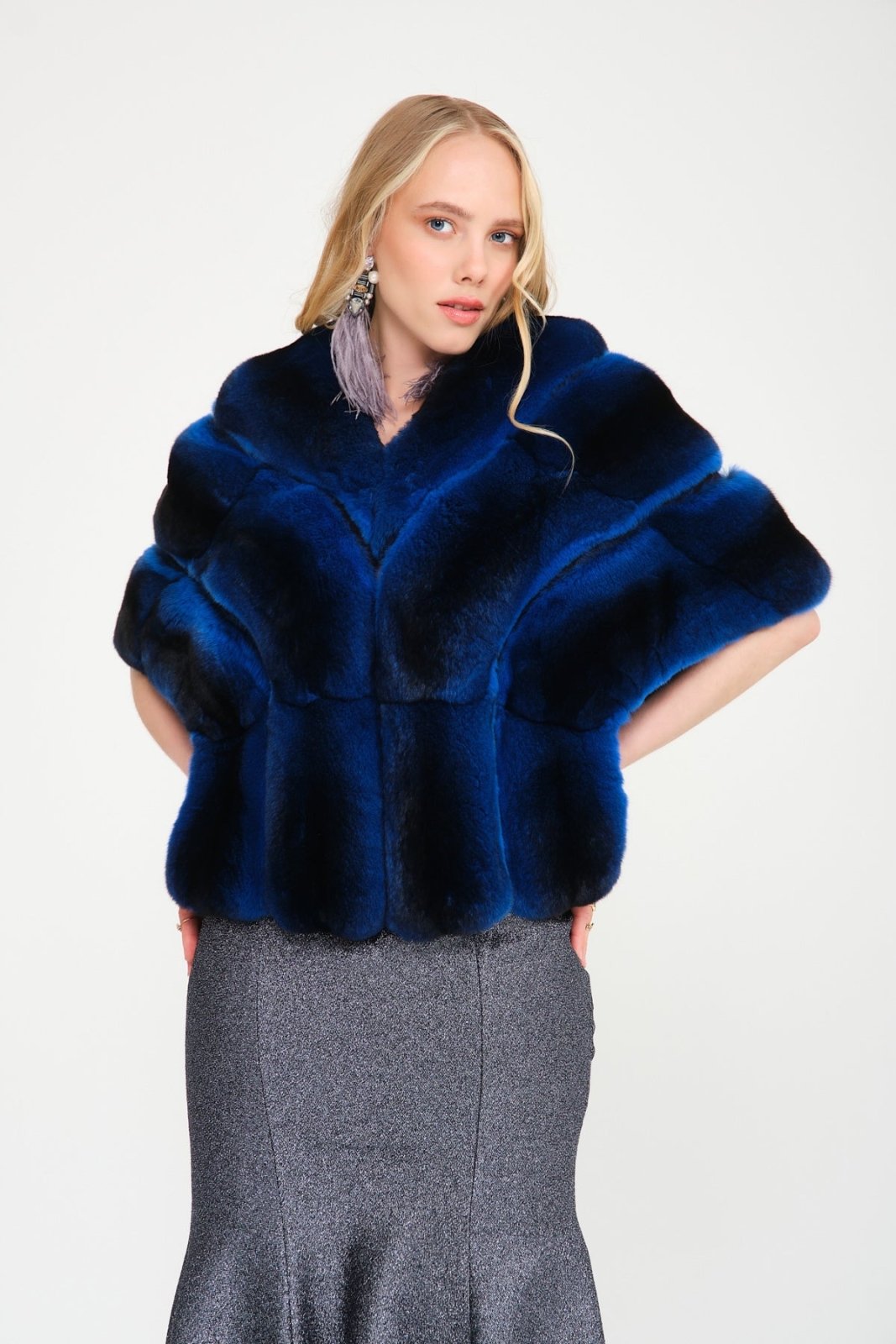 Blue Chinchilla Fur Shawl - ADAMO