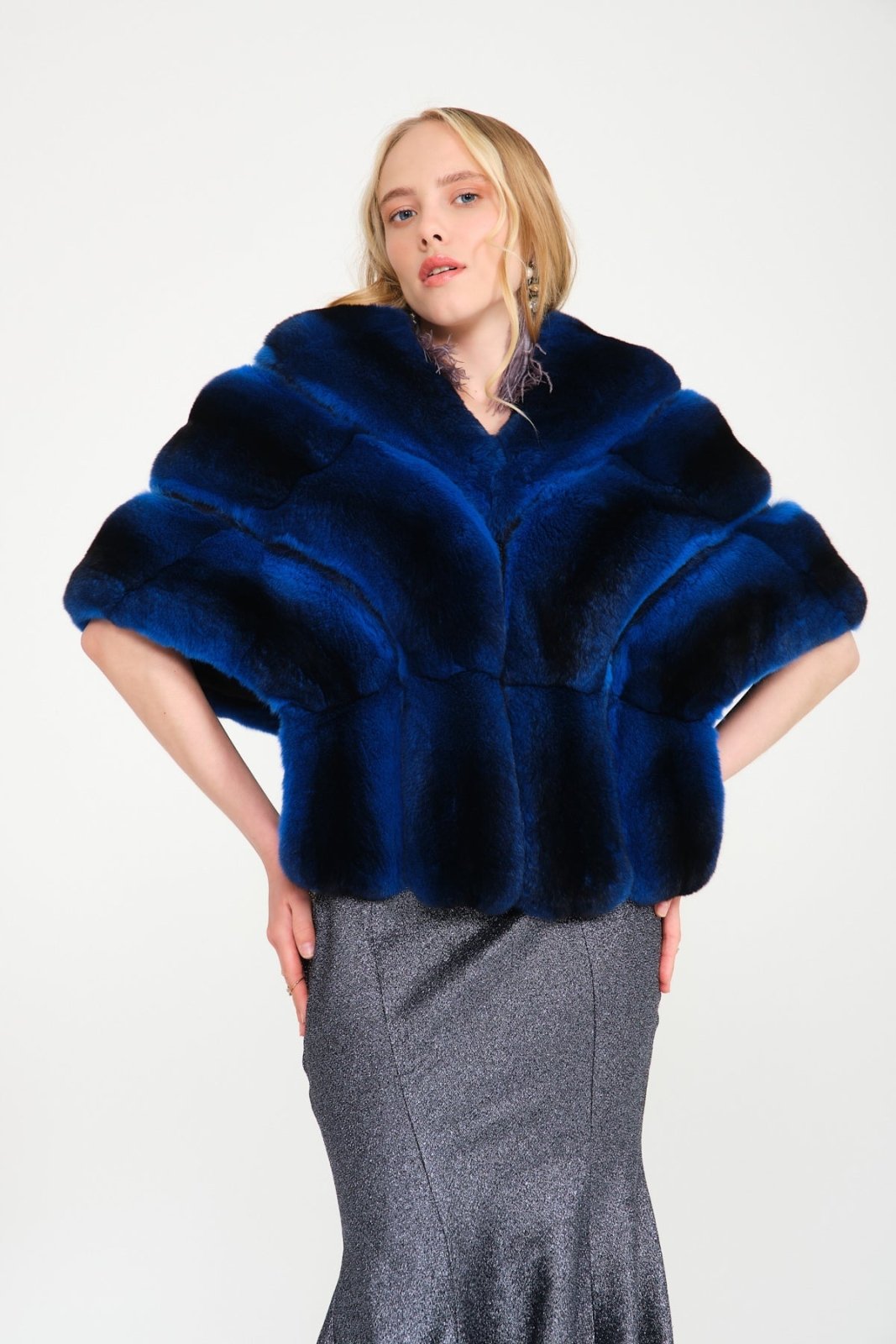 Blue Chinchilla Fur Shawl - ADAMO