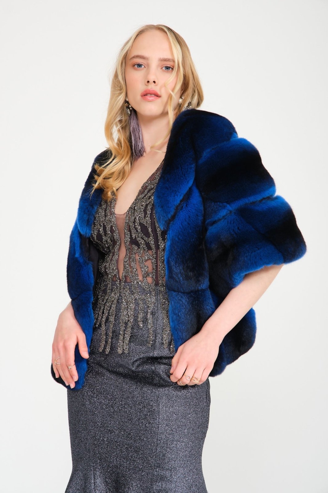 Blue Chinchilla Fur Shawl - ADAMO