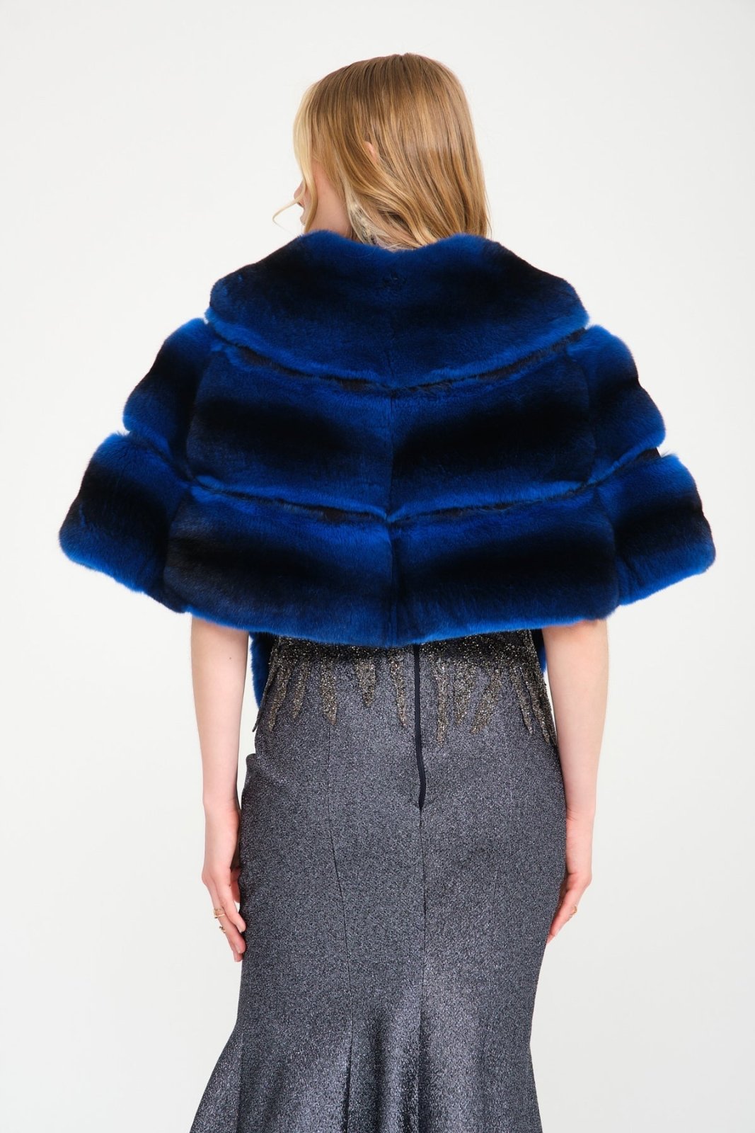 Blue Chinchilla Fur Shawl - ADAMO