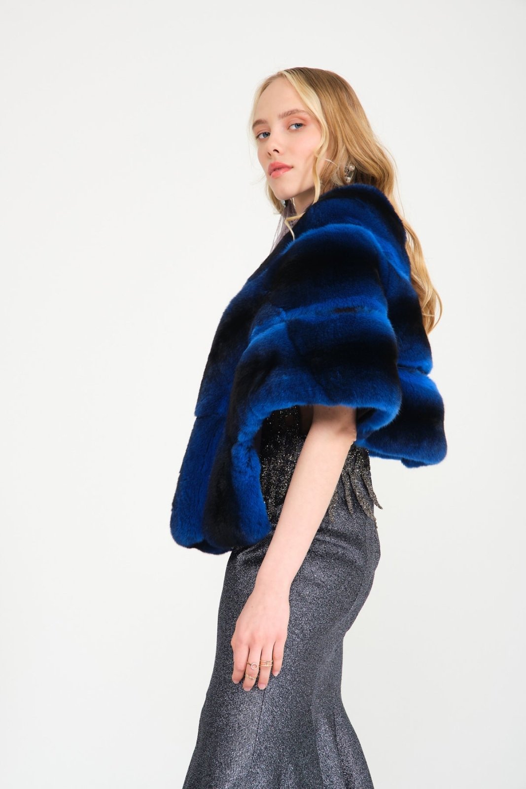 Blue Chinchilla Fur Shawl - ADAMO