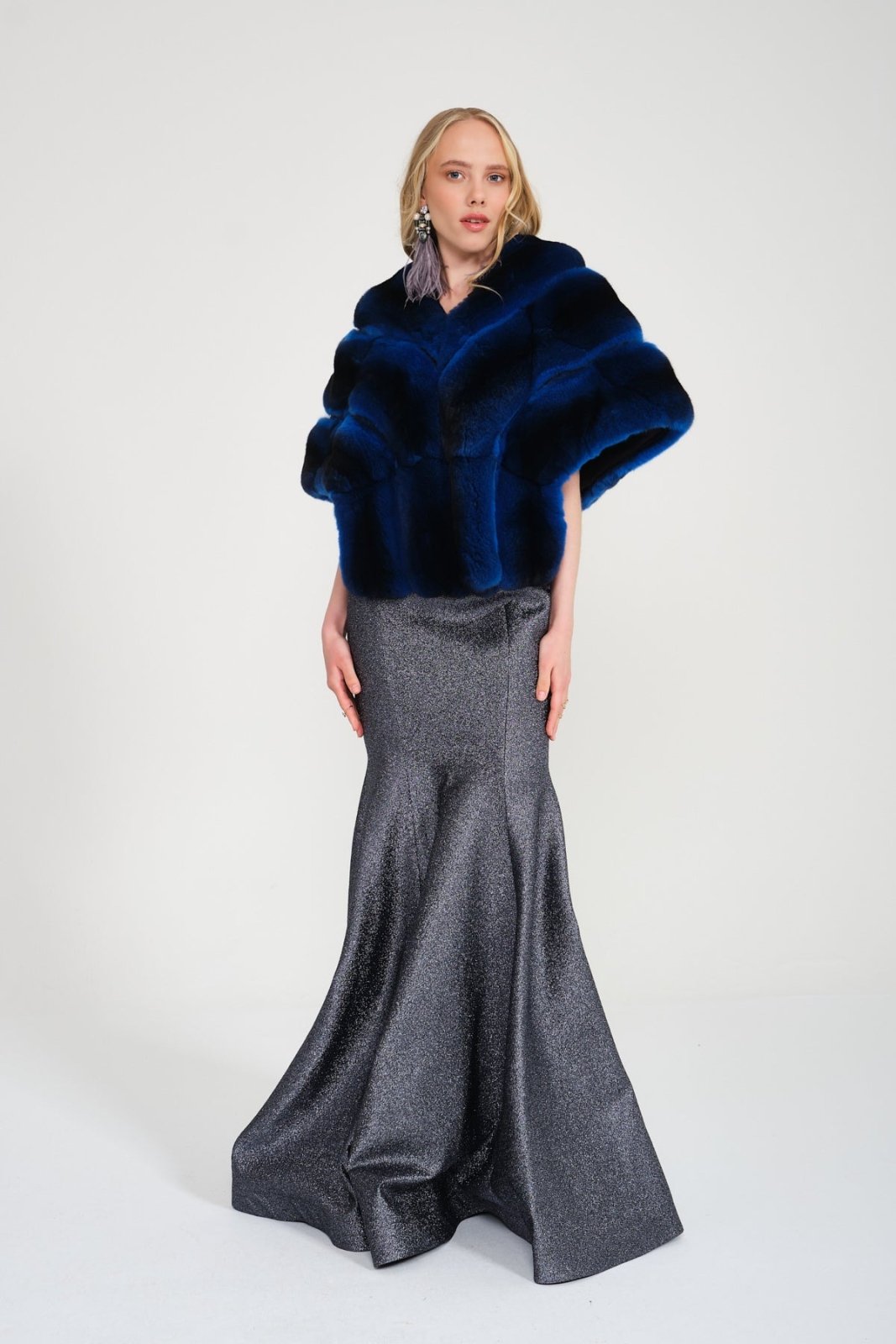 Blue Chinchilla Fur Shawl - ADAMO