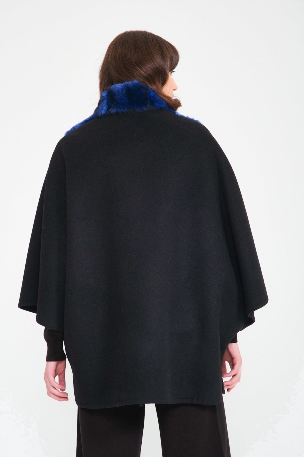 Blue Chinchilla Fur Wool Poncho - ADAMO