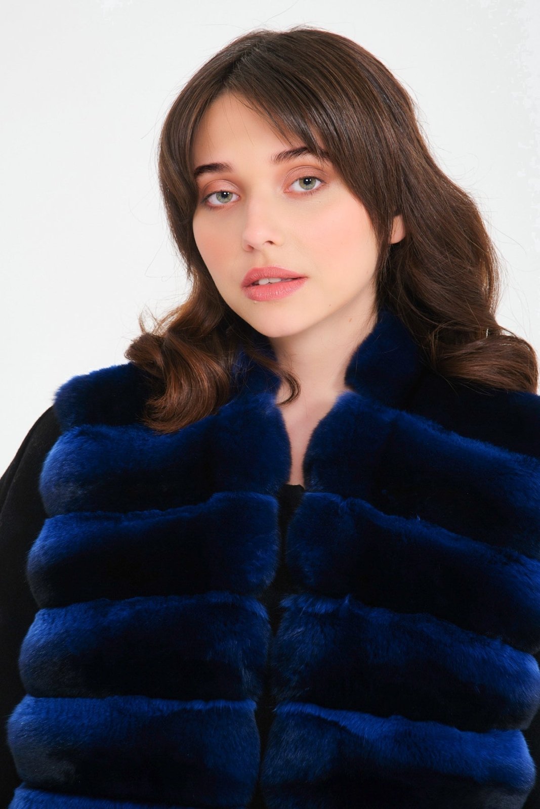 Blue Chinchilla Fur Wool Poncho - ADAMO