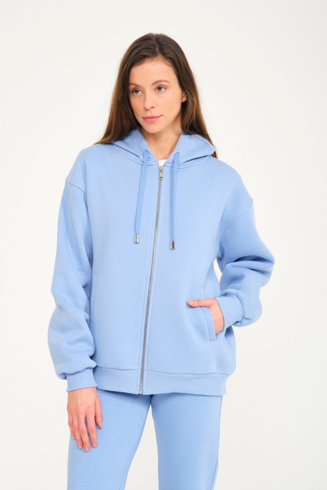 Blue Chinchilla Fur Zipped Hoodie & Jogger Set - ADAMO