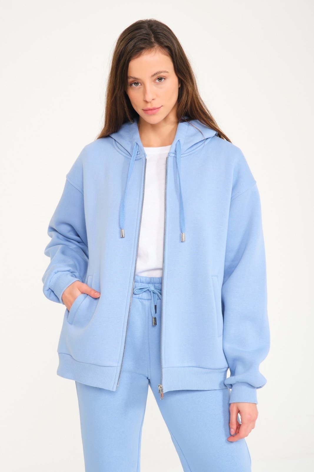 Blue Chinchilla Fur Zipped Hoodie & Jogger Set - ADAMO