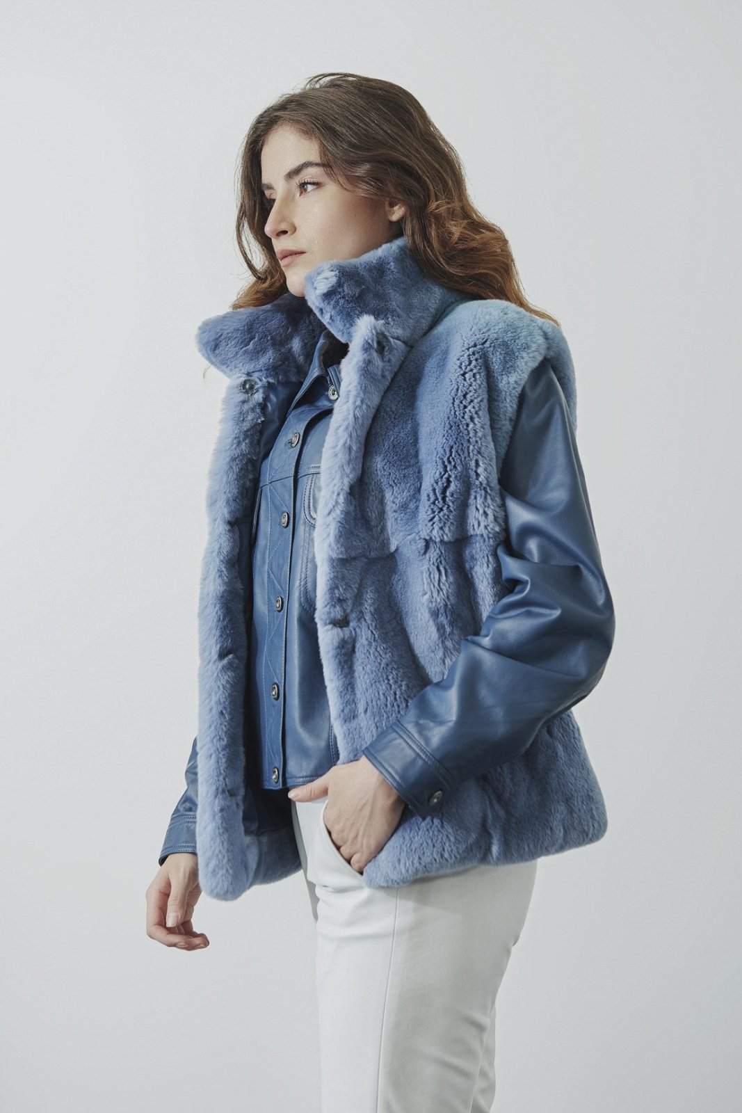 Blue Leather Jacket Set - ADAMO