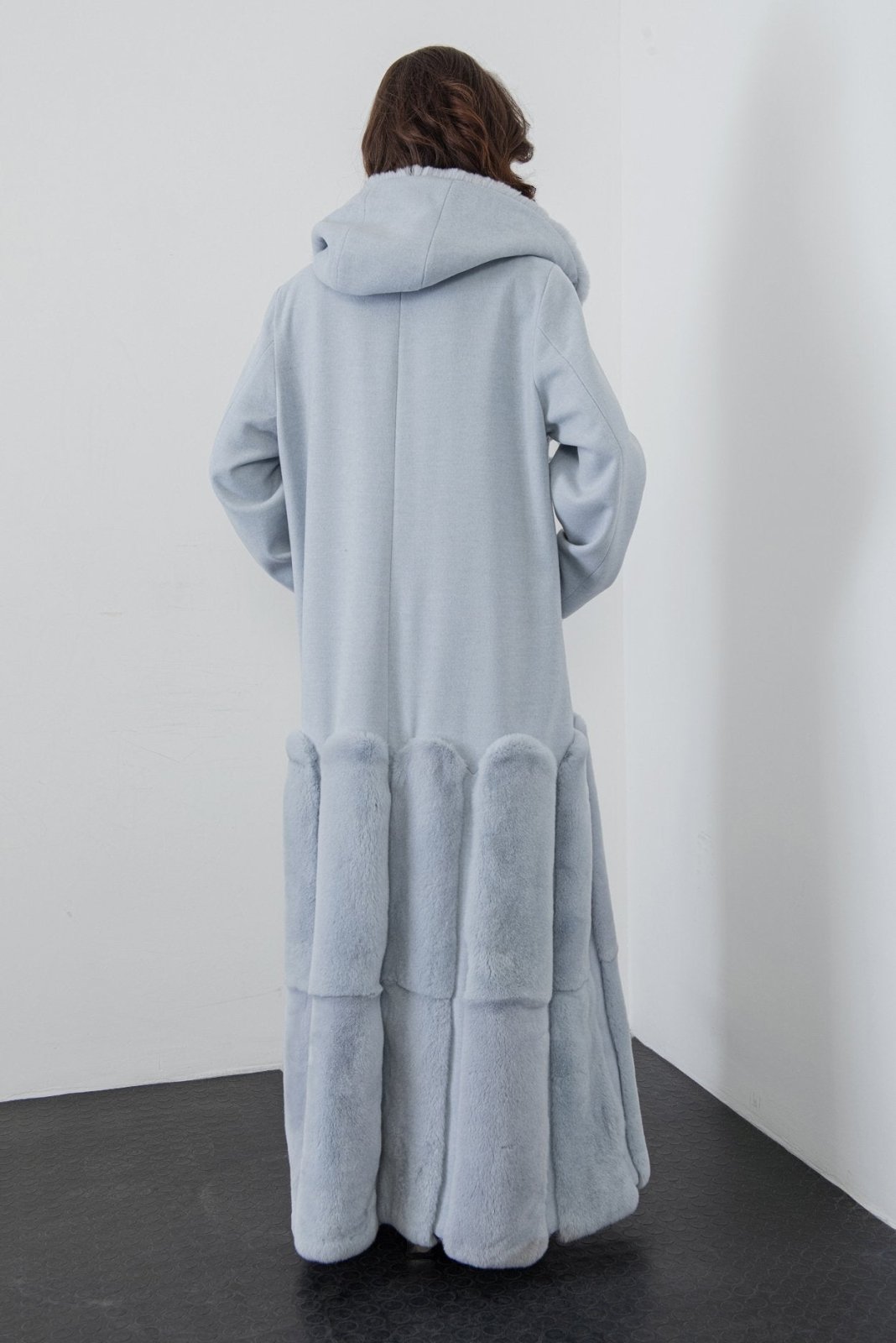 Blue Long Rex Fur Coat - ADAMO