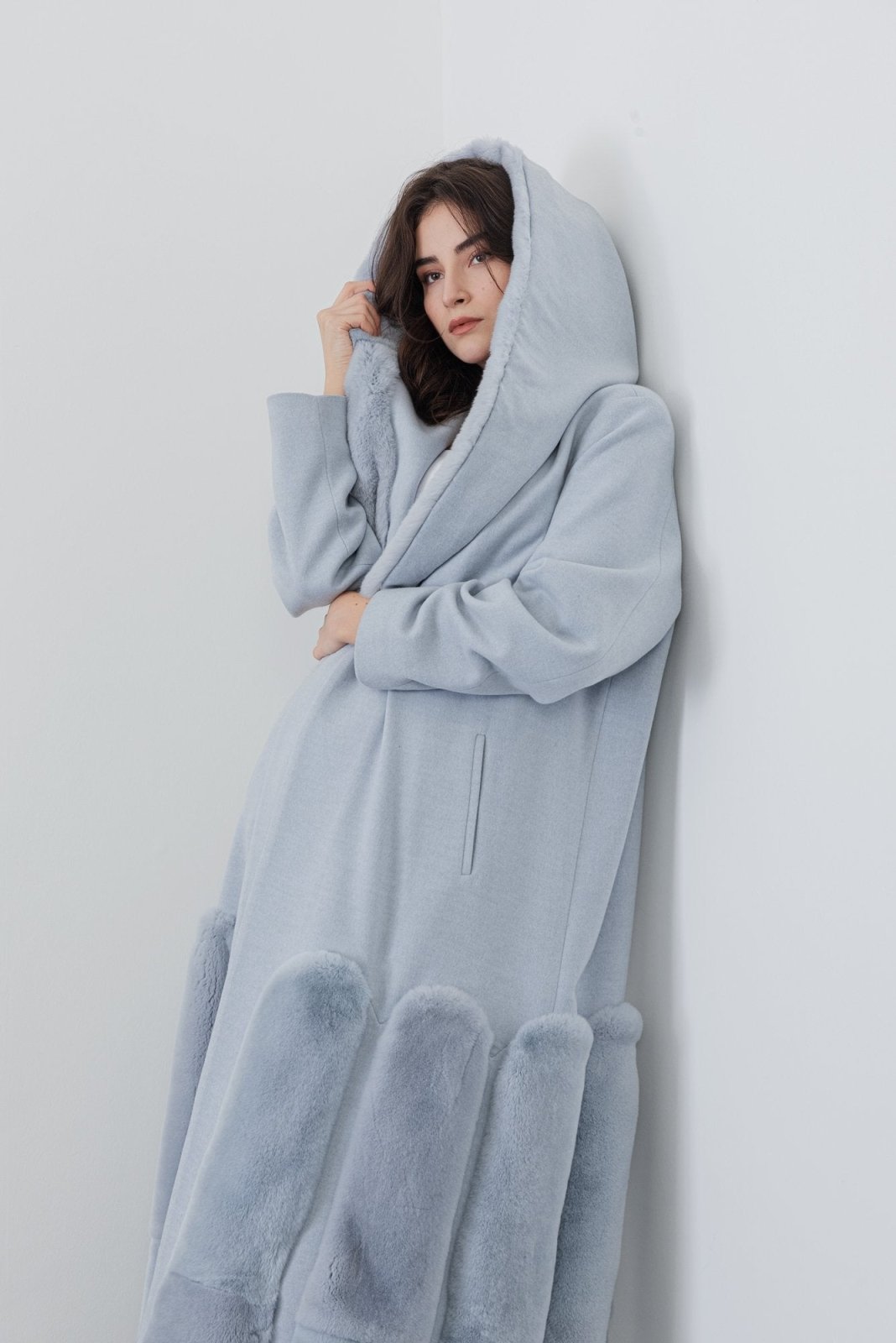 Blue Long Rex Fur Coat - ADAMO