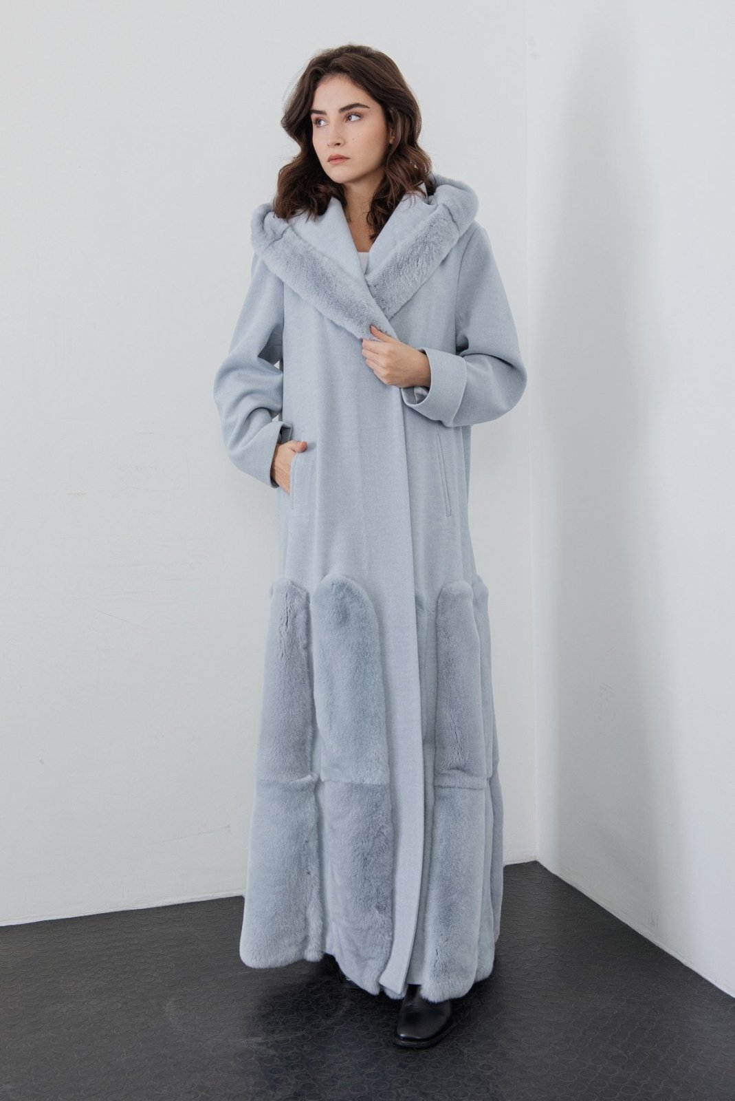 Blue Long Rex Fur Coat - ADAMO