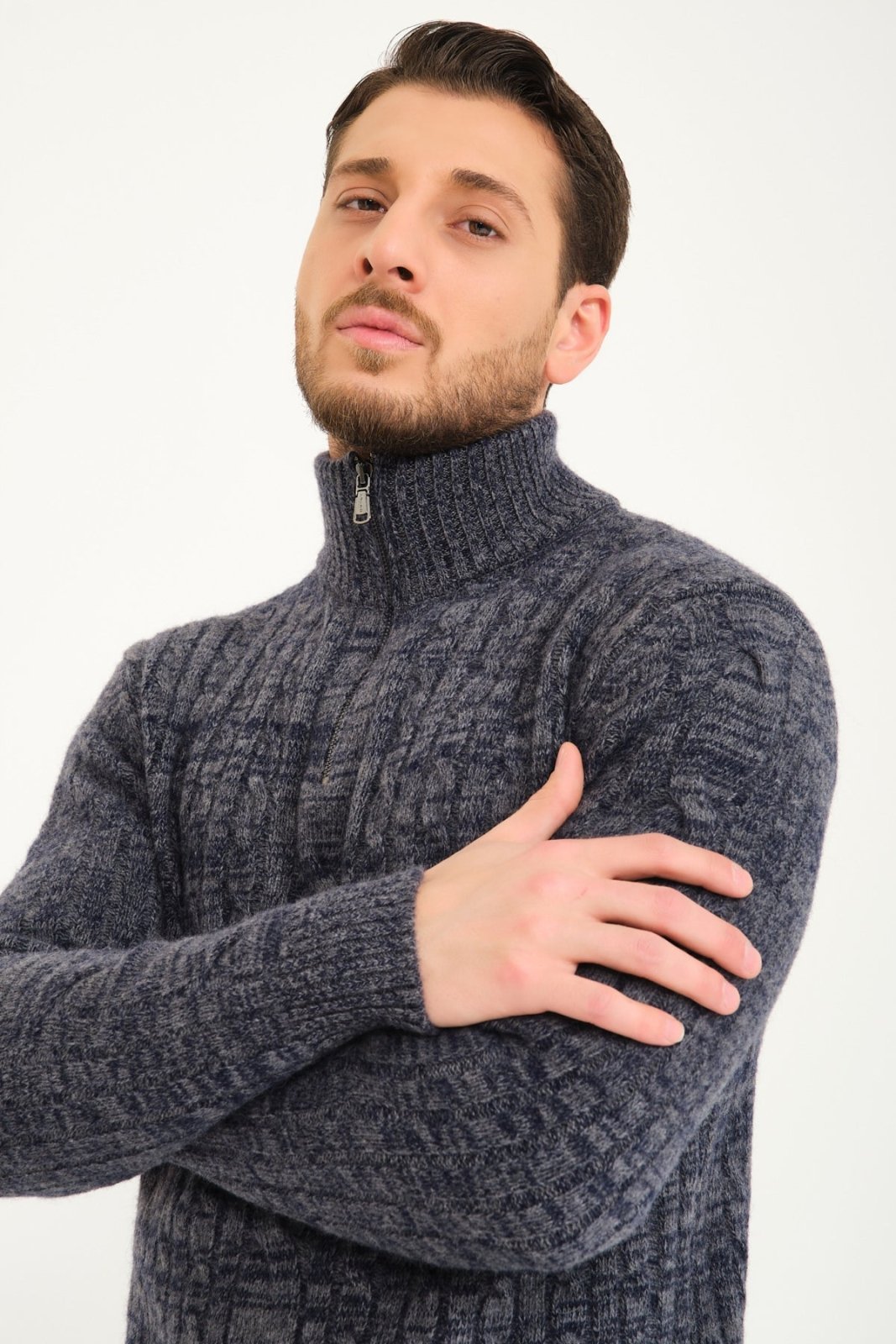 Blue Melange Wool Knit Sweater - ADAMO