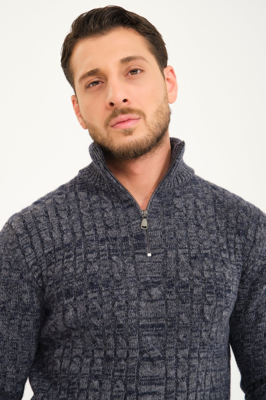 Blue Melange Wool Knit Sweater - ADAMO