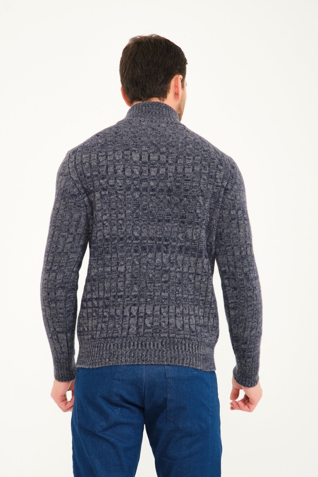 Blue Melange Wool Knit Sweater - ADAMO