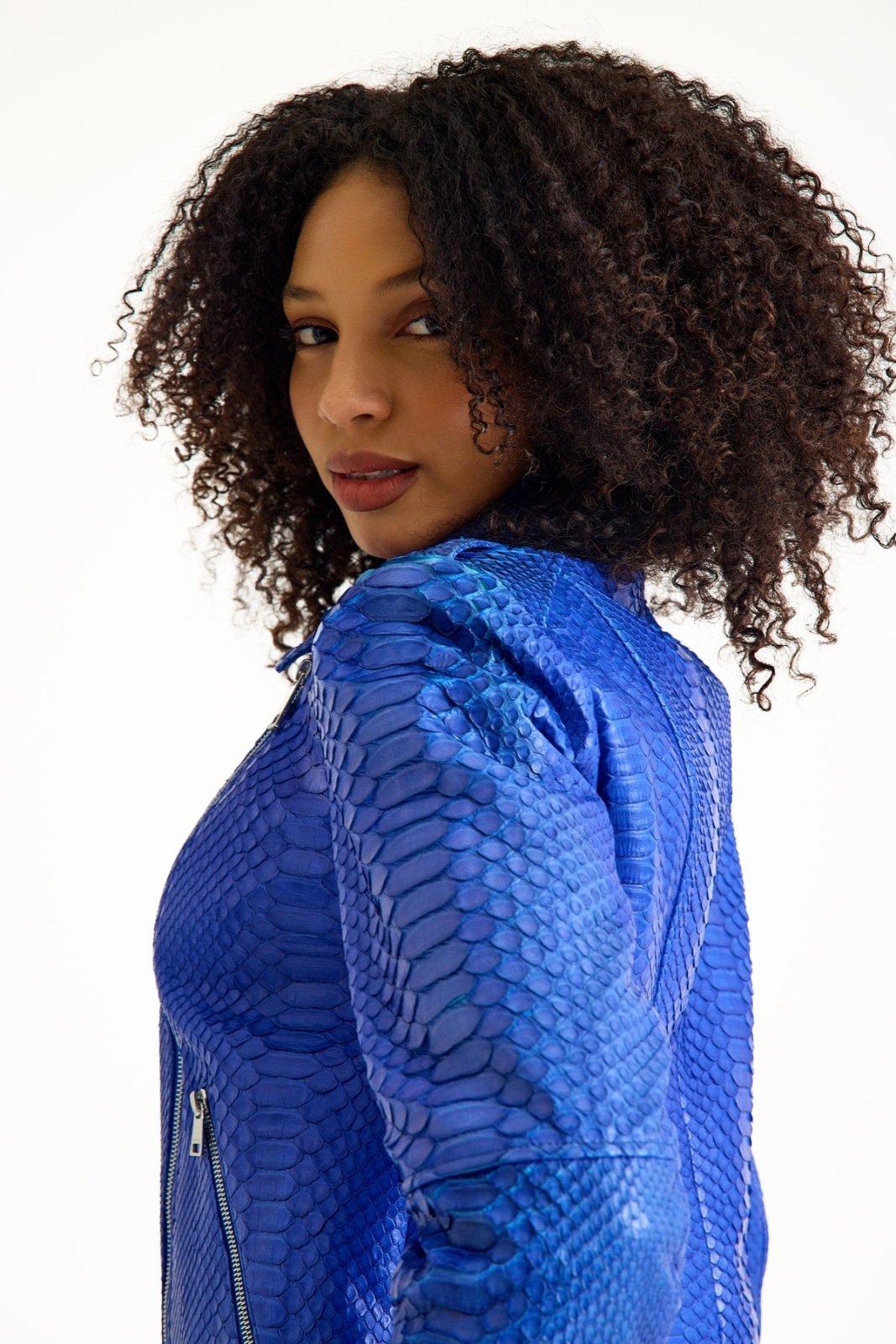 Blue Python Leather Women's Jacket - ADAMO