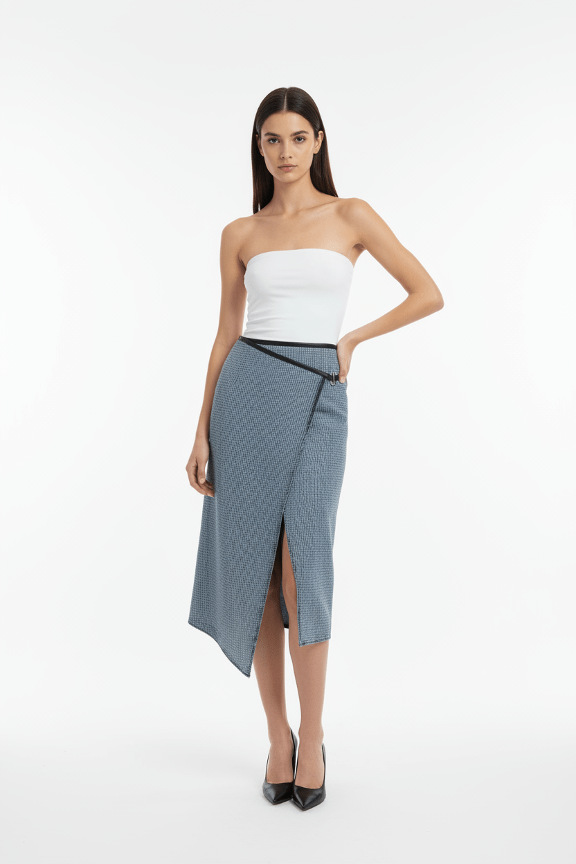 Blue Sculpted Wrap Skirt - ADAMO