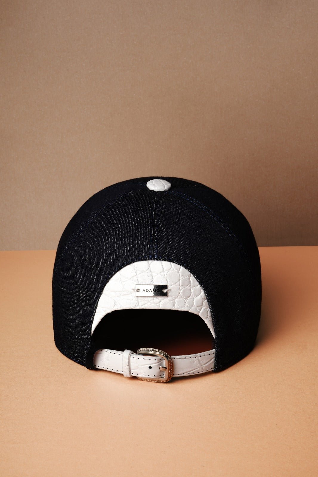 Blue Textile & White Crocodile Leather Cap - ADAMO