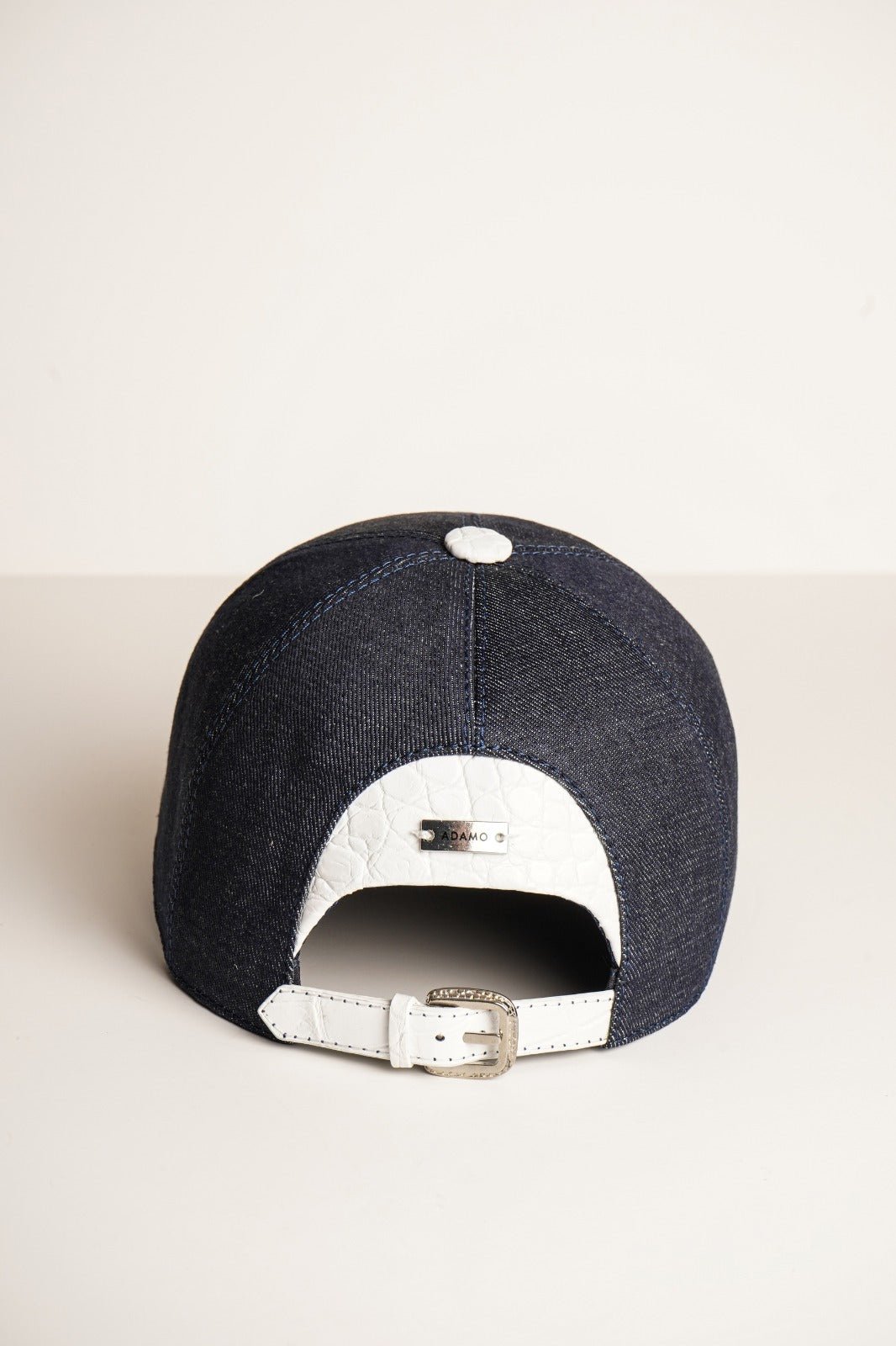 Blue Textile & White Crocodile Leather Cap - ADAMO