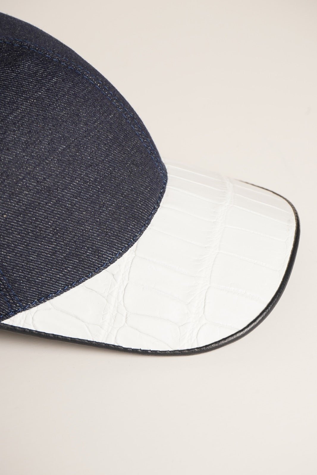 Blue Textile & White Crocodile Leather Cap - ADAMO