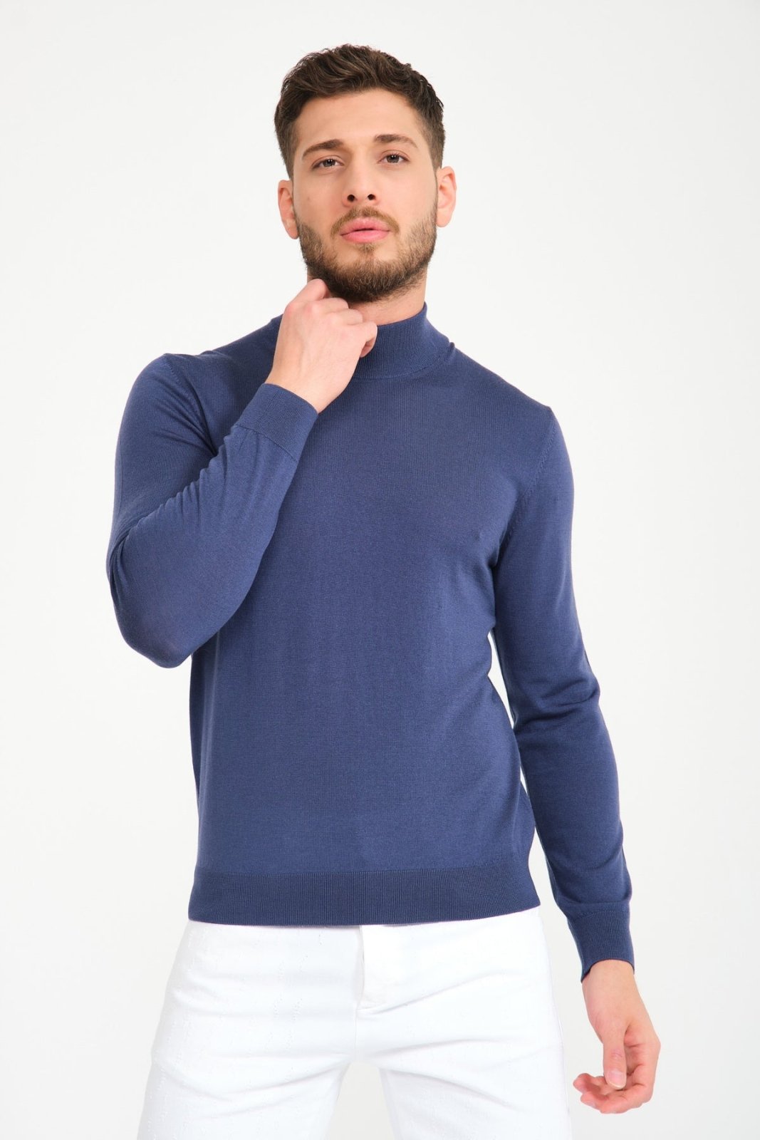 Blue Wool Knit Sweater - ADAMO