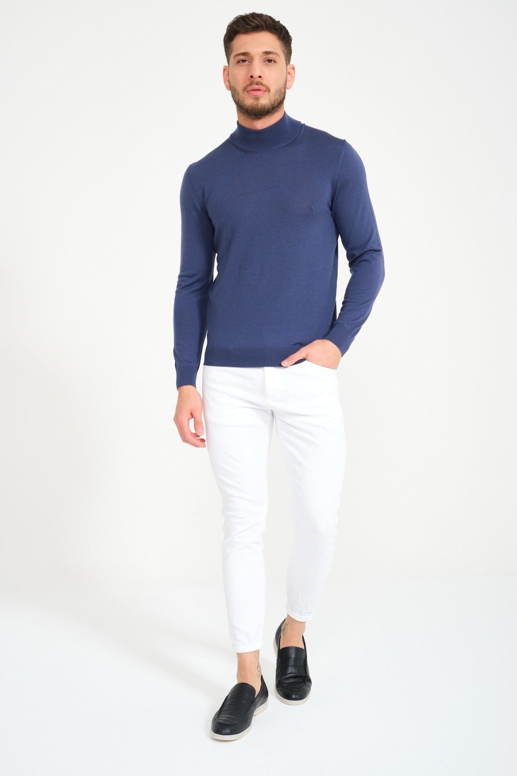 Blue Wool Knit Sweater - ADAMO