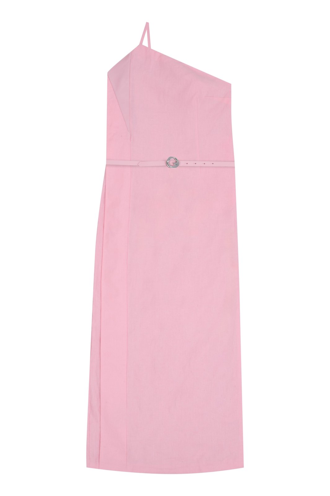 Blush Pink Asymmetric Linen Midi Dress - ADAMO