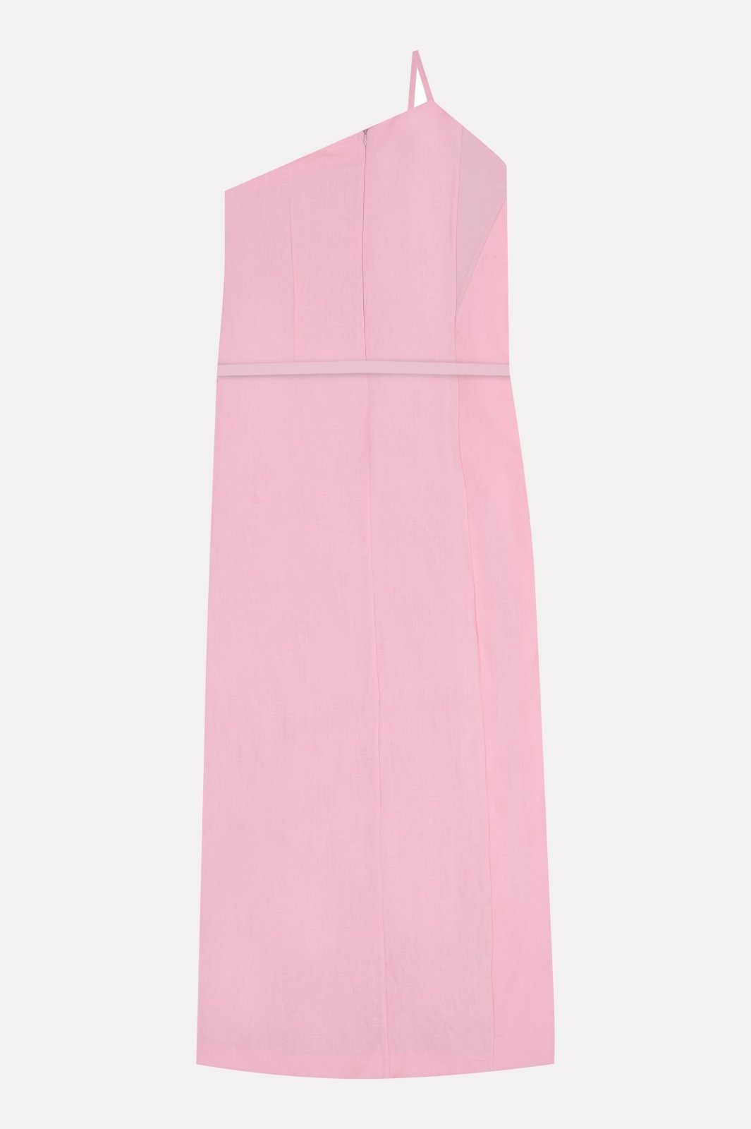 Blush Pink Asymmetric Linen Midi Dress - ADAMO