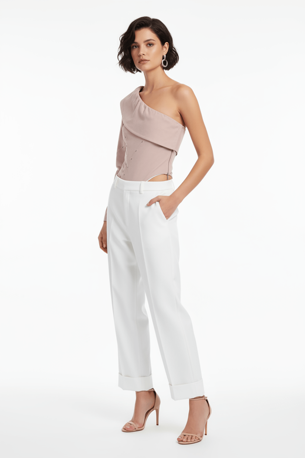 Blush Suede Asymmetric Bodysuit - ADAMO